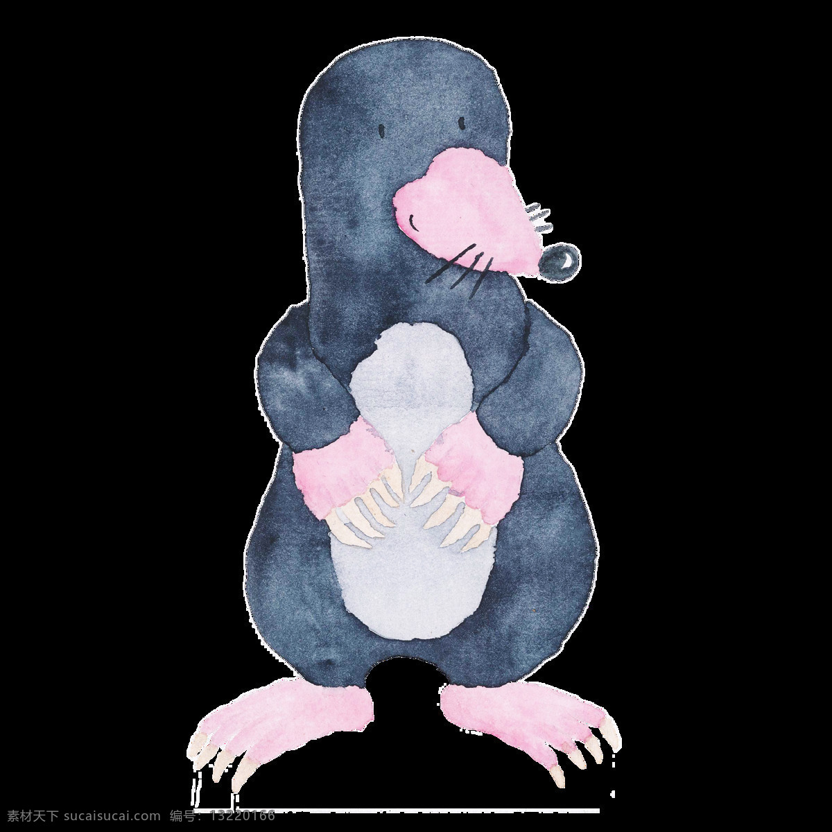 黑色 水彩 可爱 手绘 小 动物 鼠 透明素材 免扣素材 装饰图案