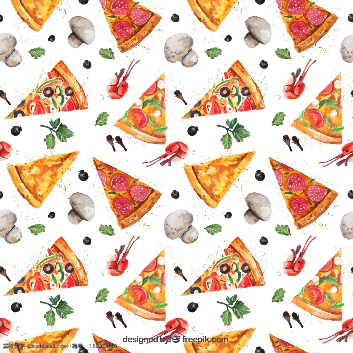 披萨无缝背景 三角披萨 蘑菇披萨 蘑菇 披萨 美食