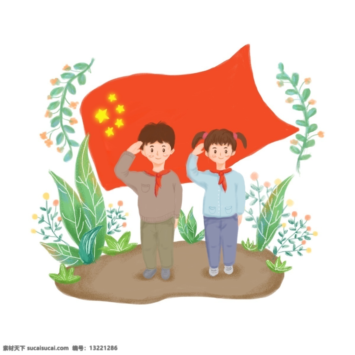 国庆节 元素 十 欢庆 红旗 国庆 喜庆 节日 草 十一 五星红旗 少年 红领巾 敬礼 欢庆十一 青少年 花