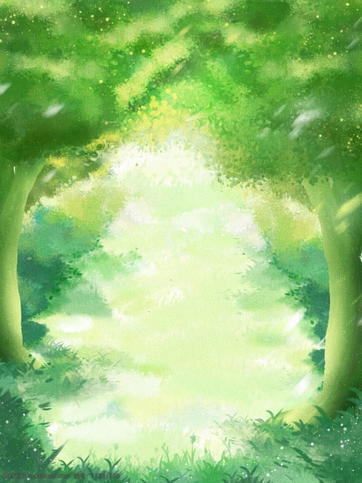 全 原创 手绘 小 清新 树林 草地 绿色 背景 绿色背景 唯美背景 树木 小清新背景 森林背景 竖版背景