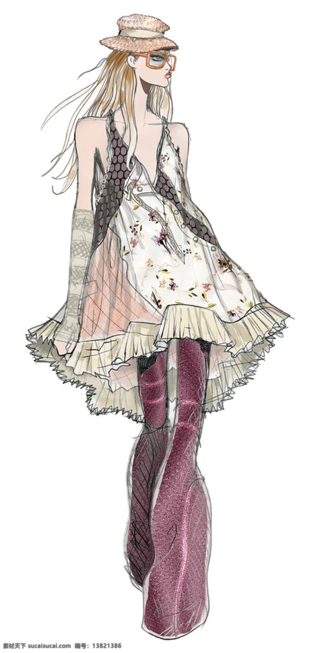 度假 风 背心 上衣 女装 效果图 背心上衣 服装设计 服装效果图 红色裤子