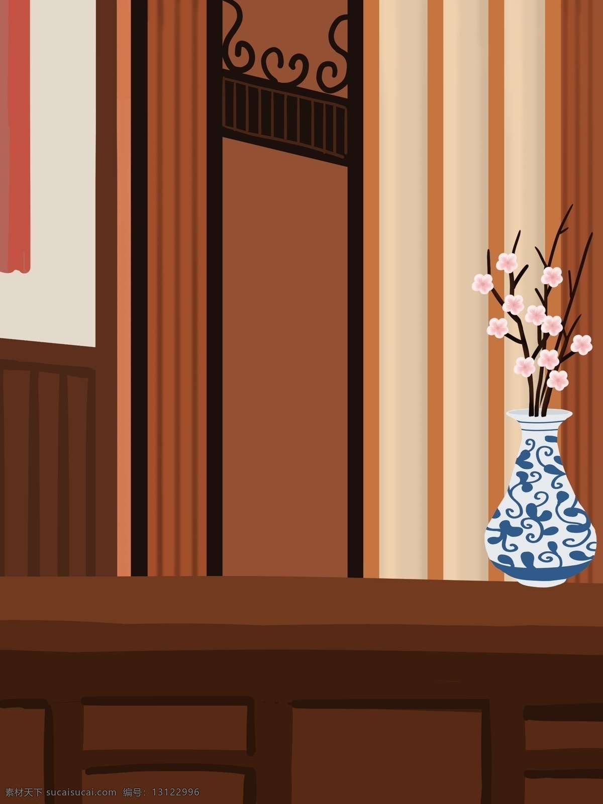 卡通 复古 传统 家居 室内 插画 背景 复古背景 手绘背景 水彩背景 家居室内插画 背景展板 小清新 花瓶