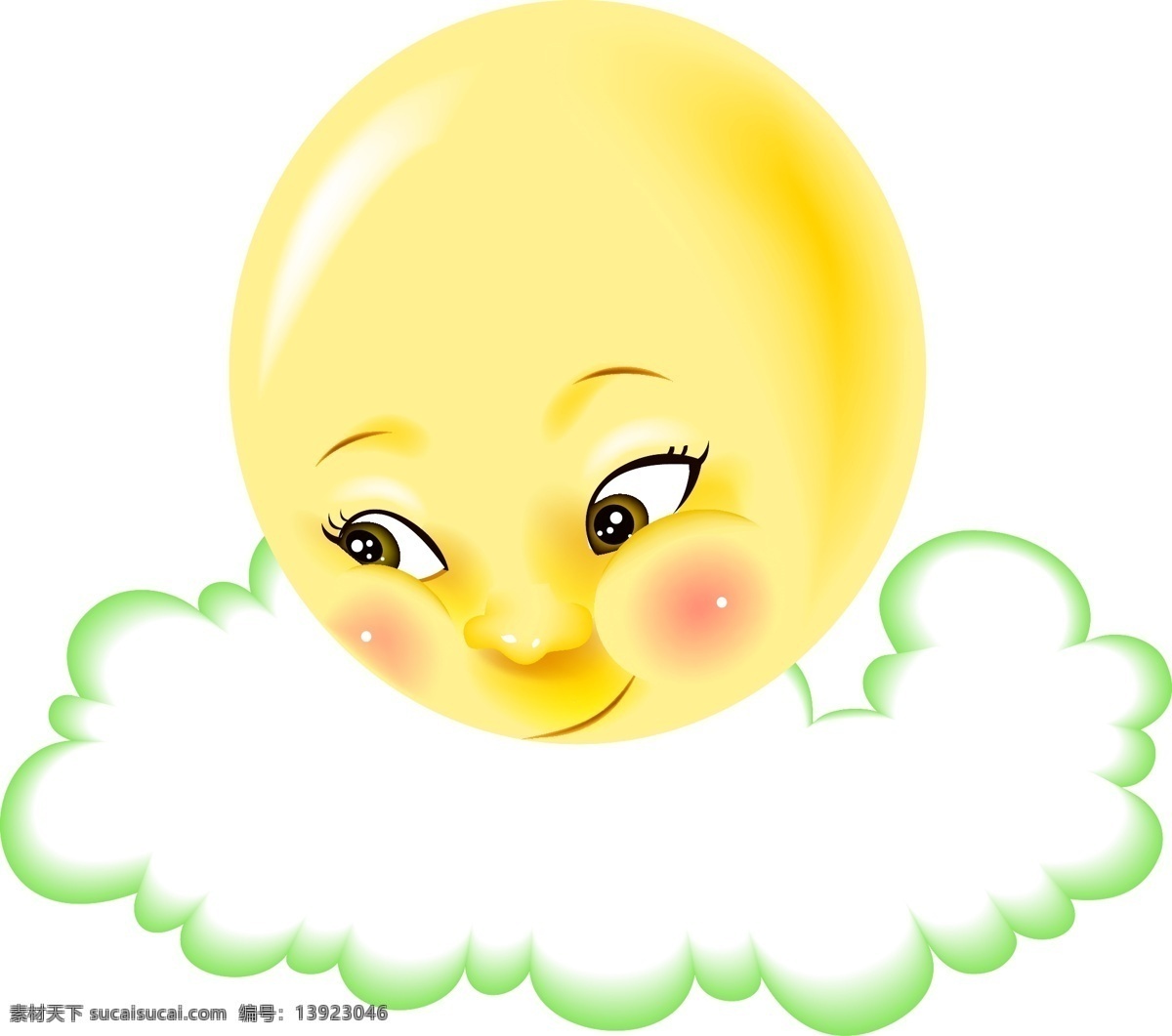 卡通 手绘 太阳 元素 黄色 可爱 笑脸 害羞 绿边 云朵 边框