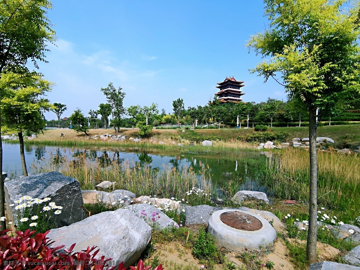 亭子 蓝天 小河 石头 数木 花草 随手拍 建筑园林 园林建筑