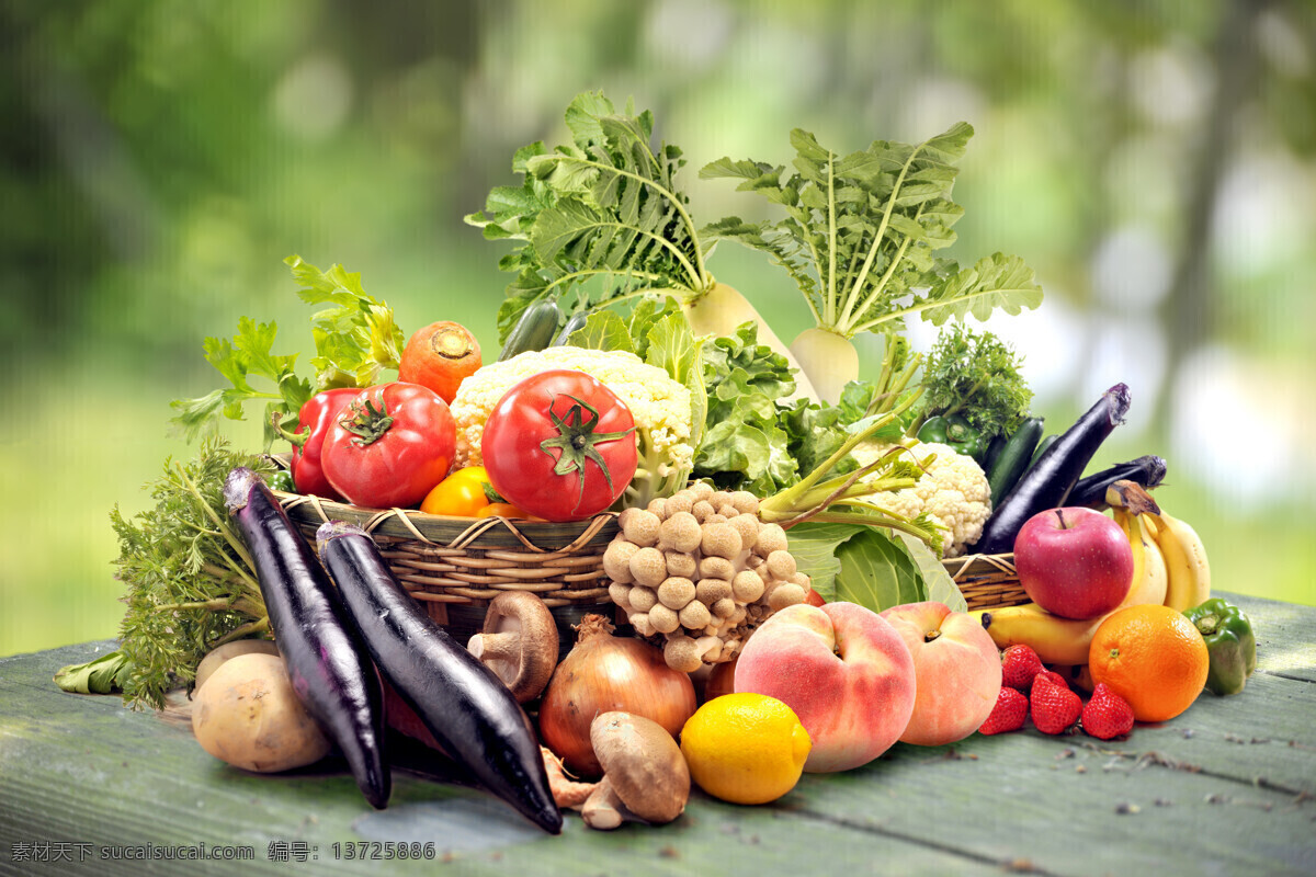 水果蔬菜 蔬菜水果 蔬菜 新鲜食材 水果 香蕉 黄瓜 茄子 草莓 菠萝 菜花 番茄 圣女果 生菜 餐饮美食 食物原料