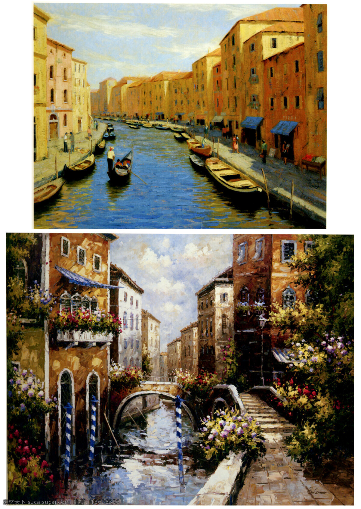 海边风景 绘画书法 外国风景 外国油画 文化艺术 写真油画 油画风景 外国城市 民房风景 城镇风景画 城镇一角 拱桥渔船 家居装饰素材