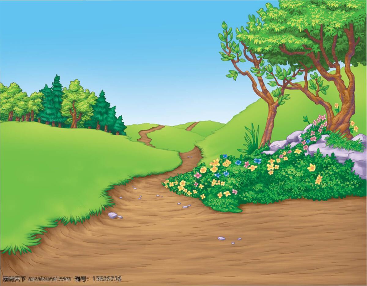 迪士尼背景 树 小花 迪士尼 草地 大树 动漫动画 风景漫画
