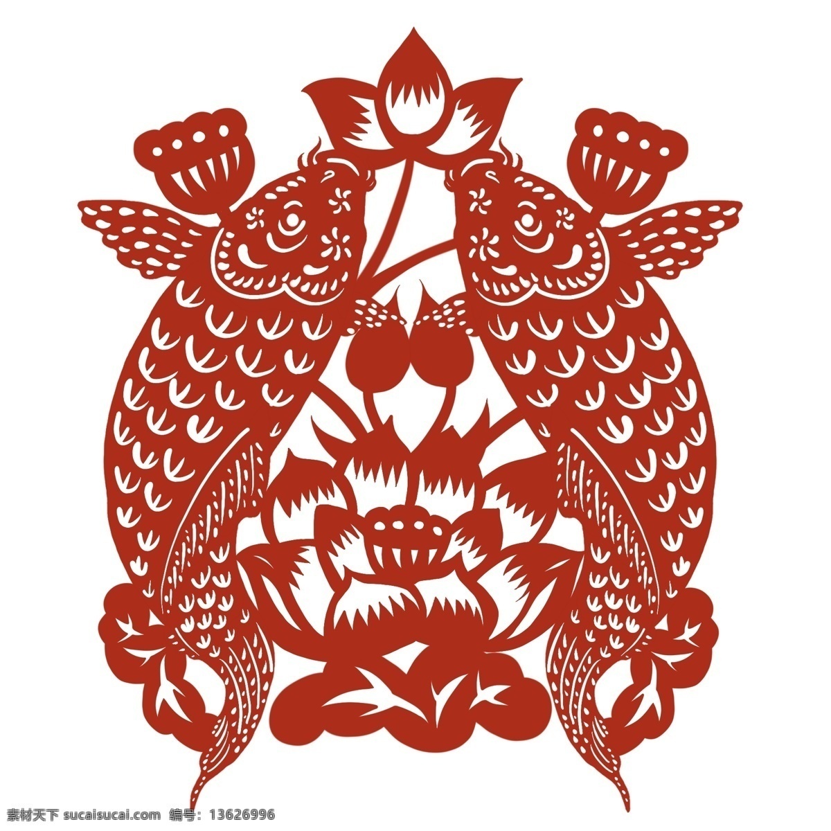 窗花 剪纸 创意 鲤鱼 手绘 商用 插画 窗花剪纸 创意鲤鱼 红色剪纸鲤鱼 ps 分层 原创 红色 古风 传统 元素