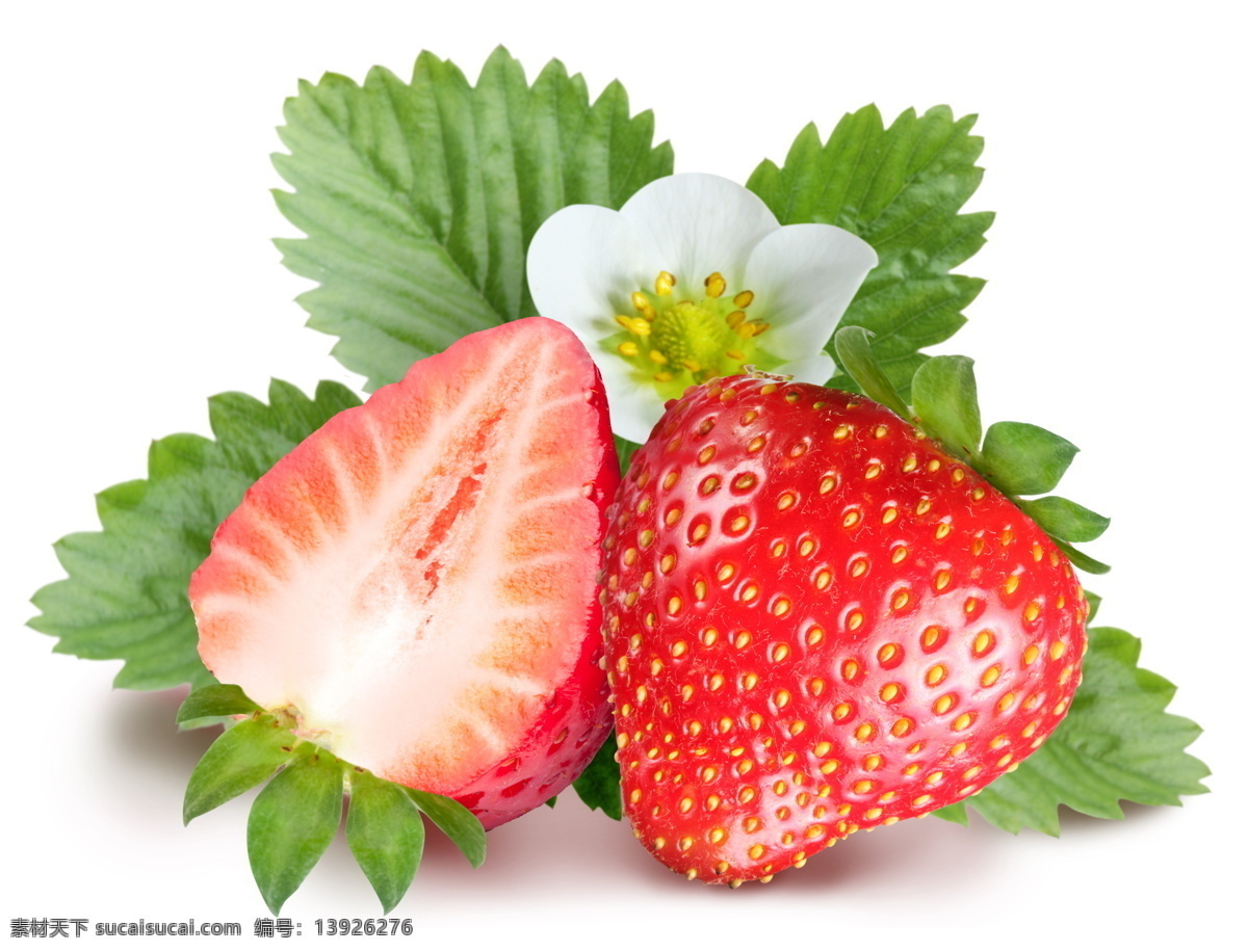 高清 水果 素材图片 草莓 可口 鲜艳 绿叶 设计素材 水果图片 餐饮美食