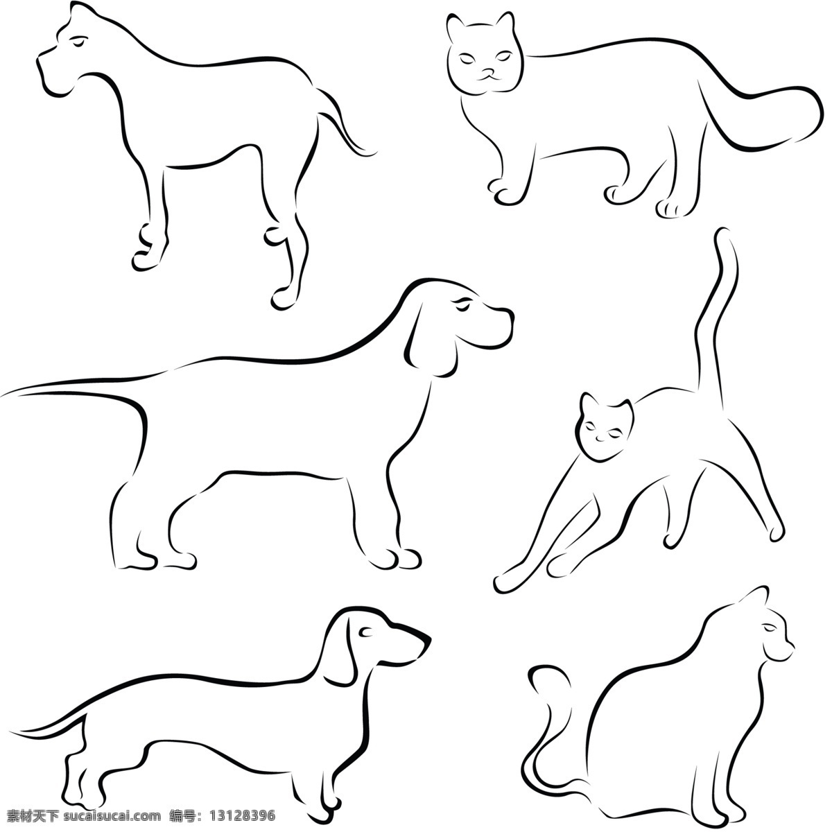 精美 手绘 猫 狗 矢量 动物 矢量素材 手稿 线条 矢量图 其他矢量图