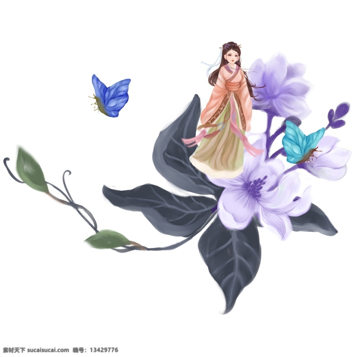 花丛 中 蝴蝶 姑娘 花园 中国风 古典女子 蝴蝶飞舞