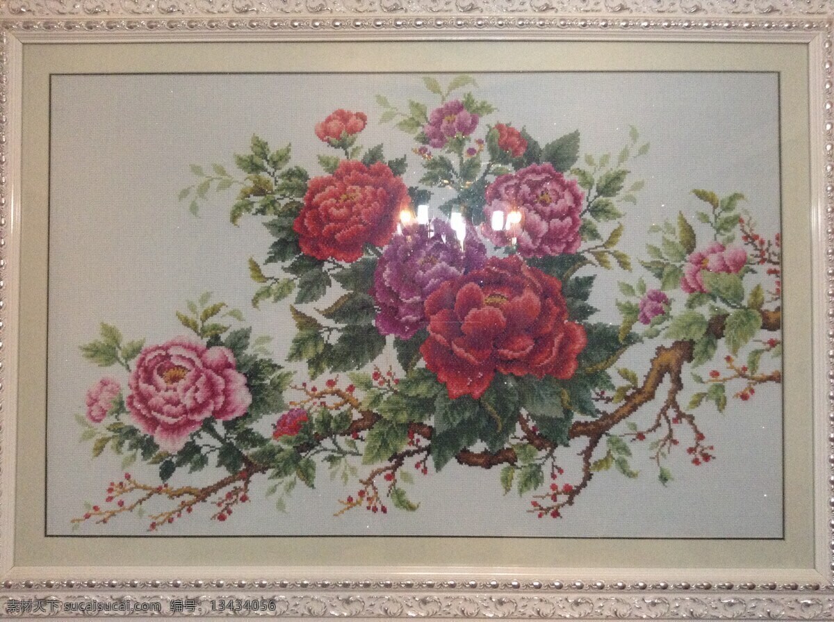 牡丹花 花 牡丹 刺绣 十字绣 文化艺术 美术绘画