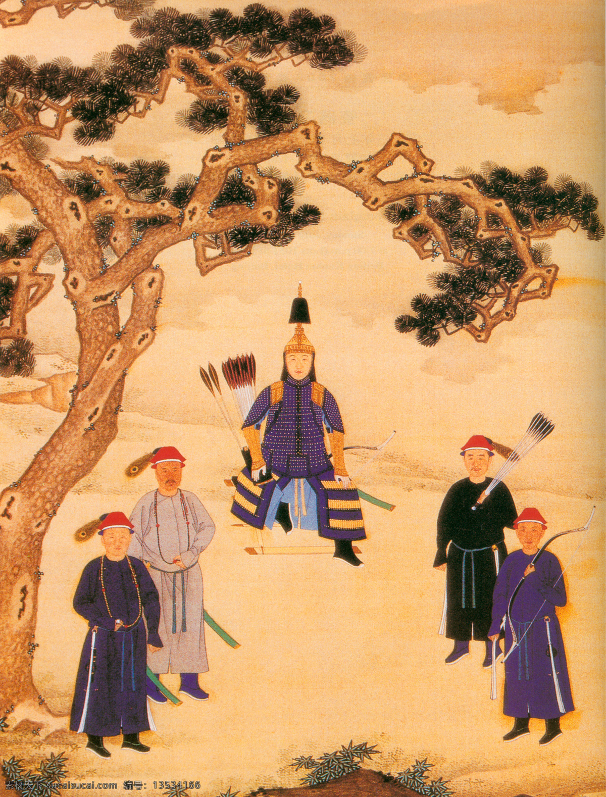 古代 古代画 古代人物 古代人物图片 古代图 国画 箭 箭头 箭头图片 山 康熙出游图 康熙 康熙皇帝 马 小红马 古代马 康熙出游 树 松树 文化艺术