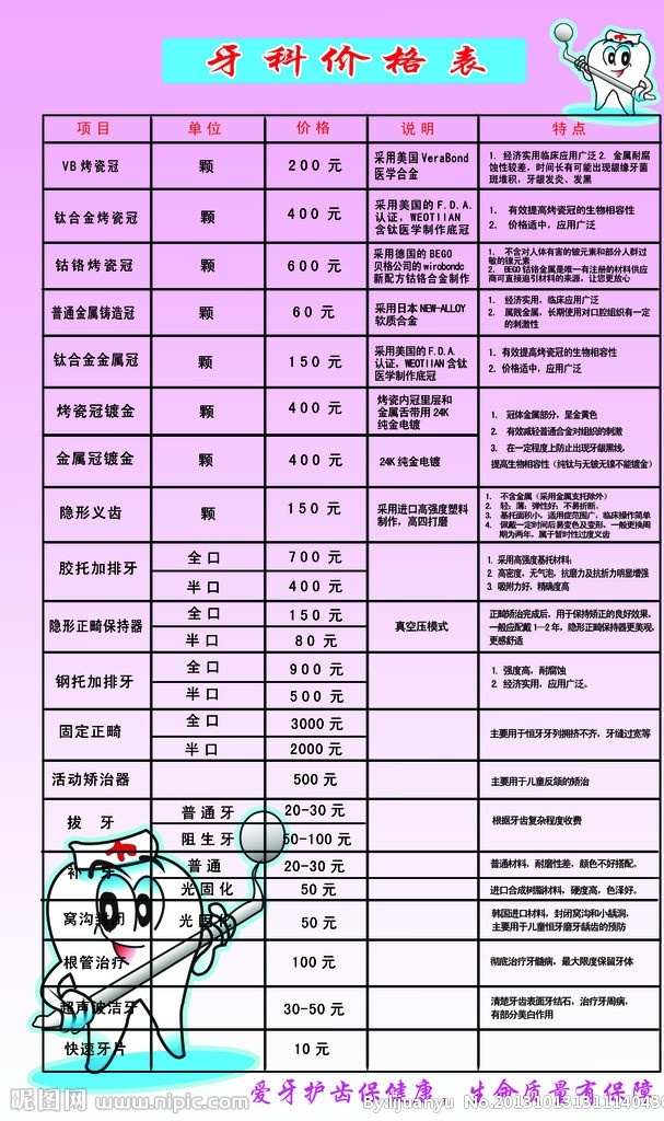 牙科价格表 修牙 换牙 保护牙齿 烤瓷牙 拔牙 牙齿整形 牙科 价格表 牙齿美白 dm宣传单 广告设计模板 源文件