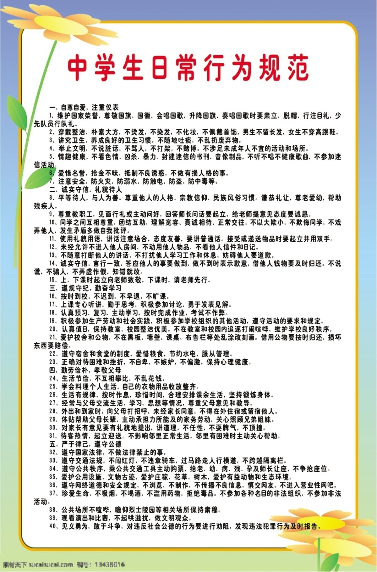 中学生 日常 行为规范 日常行为 规范 中学生制度 制度牌 中学生行为 学校制度 分层 源文件