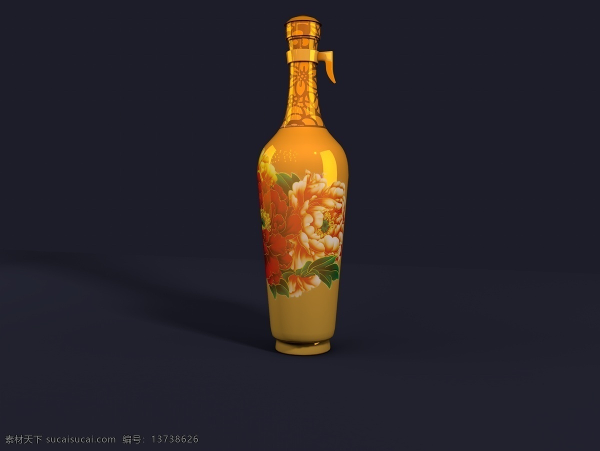 中国风牡丹瓶 中国风 牡丹 陶瓷 瓶子 富贵 c4d
