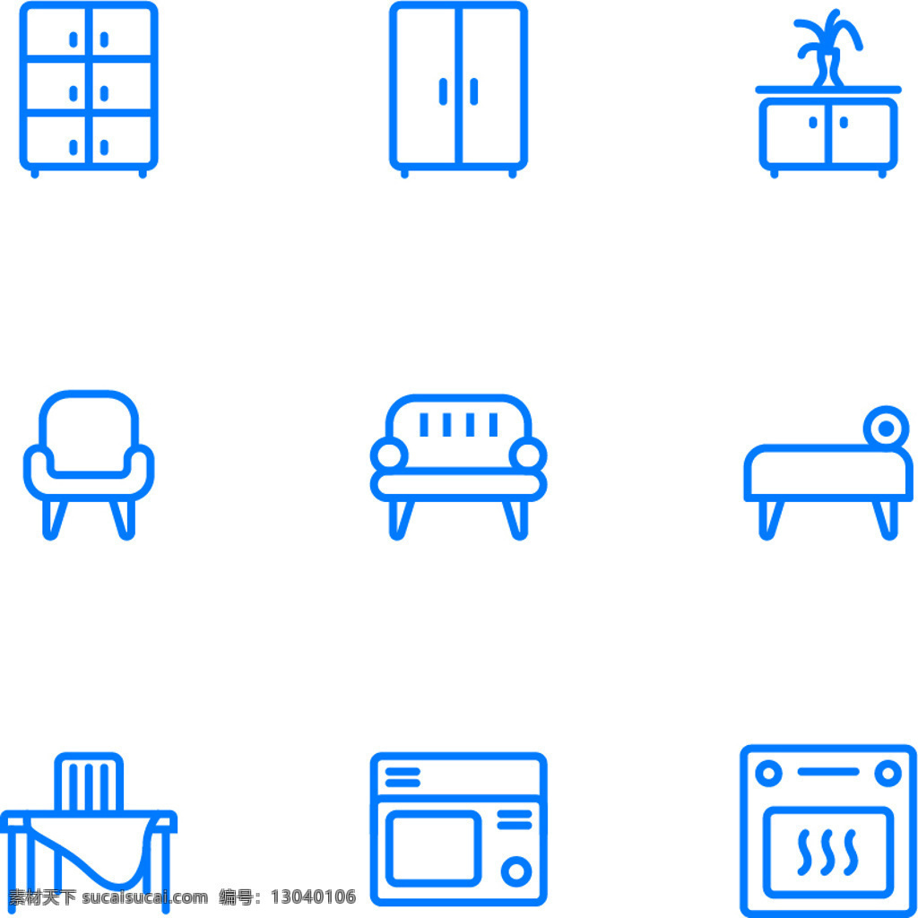 家具 生活 类 蓝色 线条 矢量 图标 源文件 家具生活 沙发 凳子