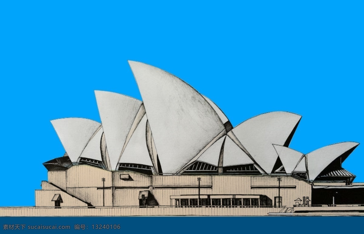 手绘 风景 图 悉尼歌剧院 悉尼 歌剧院 建筑