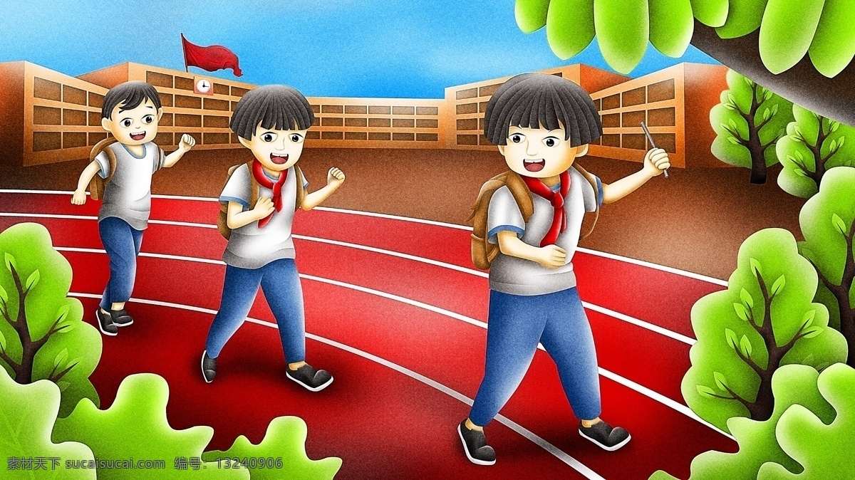 卡通 开学 季 上学 学生校服 学校 教学楼 原创 插画 学生 跑步 卡通插画 开学季 开学季插画 学生插画 校服 校服插画 学校插画 跑道 跑道插画 开学啦 开学啦插画 开学插画 上学插画 跑步插画