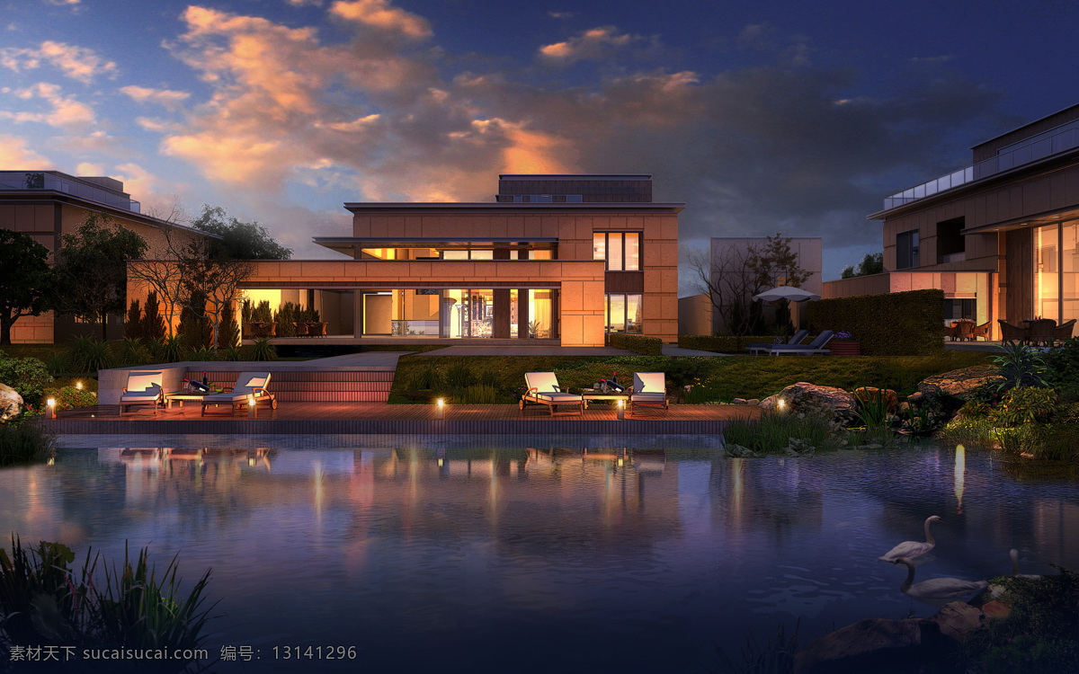 别墅 水景 效果图 游泳池 豪华 摄影图片 环境设计 建筑设计