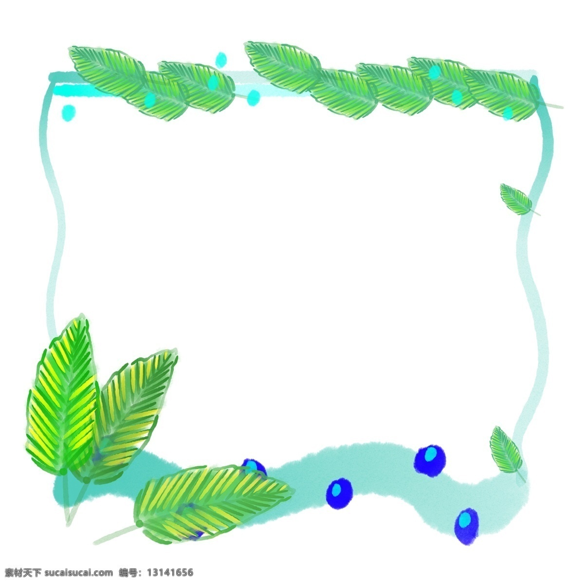 绿色 植物 叶子 边框 绿色的叶子 蓝色的边框 漂亮的叶子 植物的叶子 卡通的边框 不规则边框