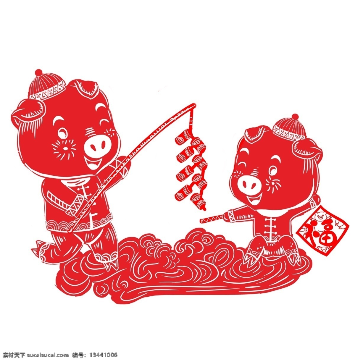 卡通 手绘 猪年 剪纸 春节 卡通手绘 水彩 舞 狮子 鞭炮 灯笼绣球 小清新 节日 创意 过年 猪年台历 喜庆
