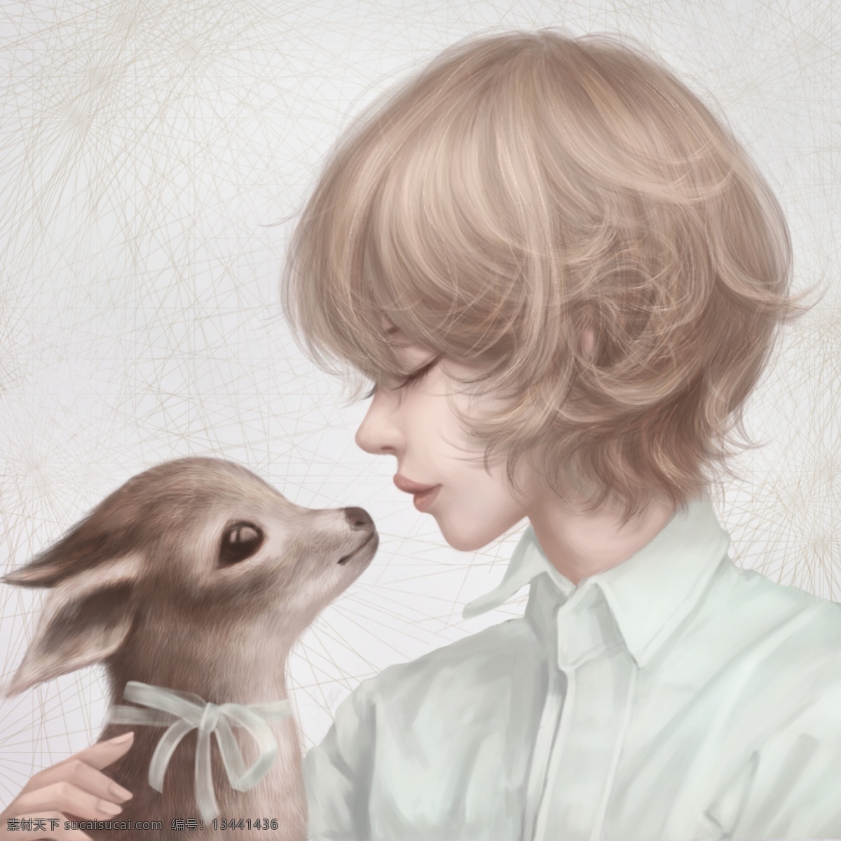 喜欢 鹿 插画 人鹿合照 插画练习 手绘 卡通