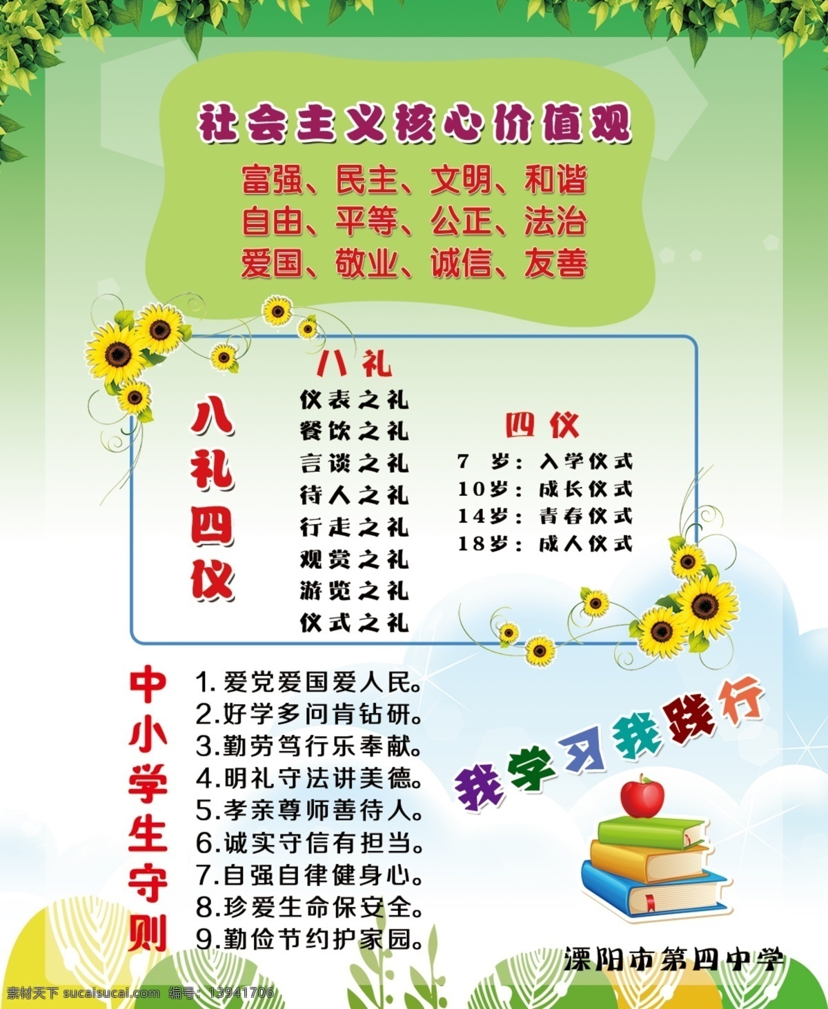 社会主义 核心 价值观 学校展板 中小学守则 白色