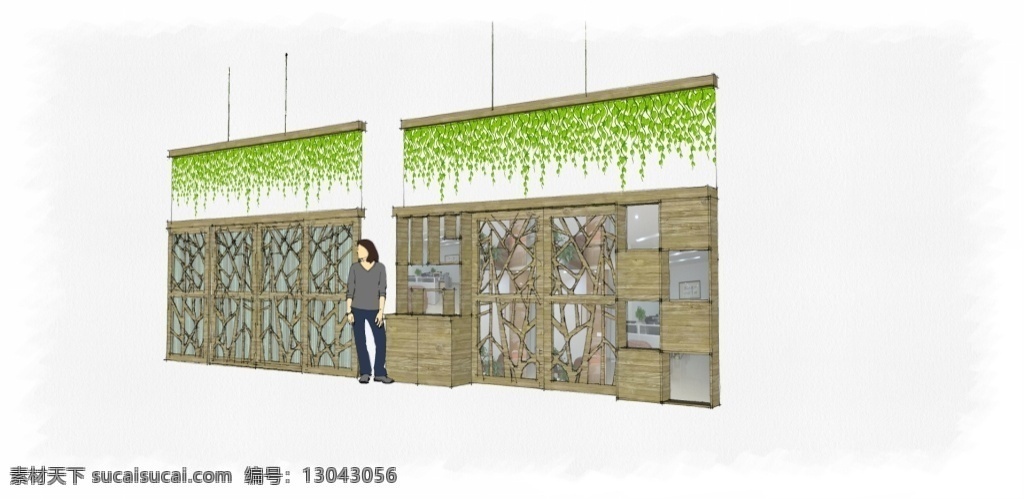 绿色 田园 风格 景观 装修 门 隔断 推拉门 办公室 住宅 模型 3d 树枝 skp 白色