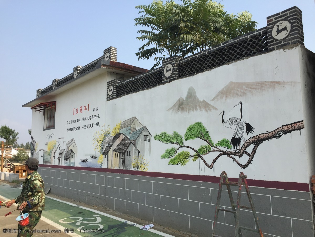 墙绘图片 墙绘 乡村 美丽乡村 水墨画 农村墙绘