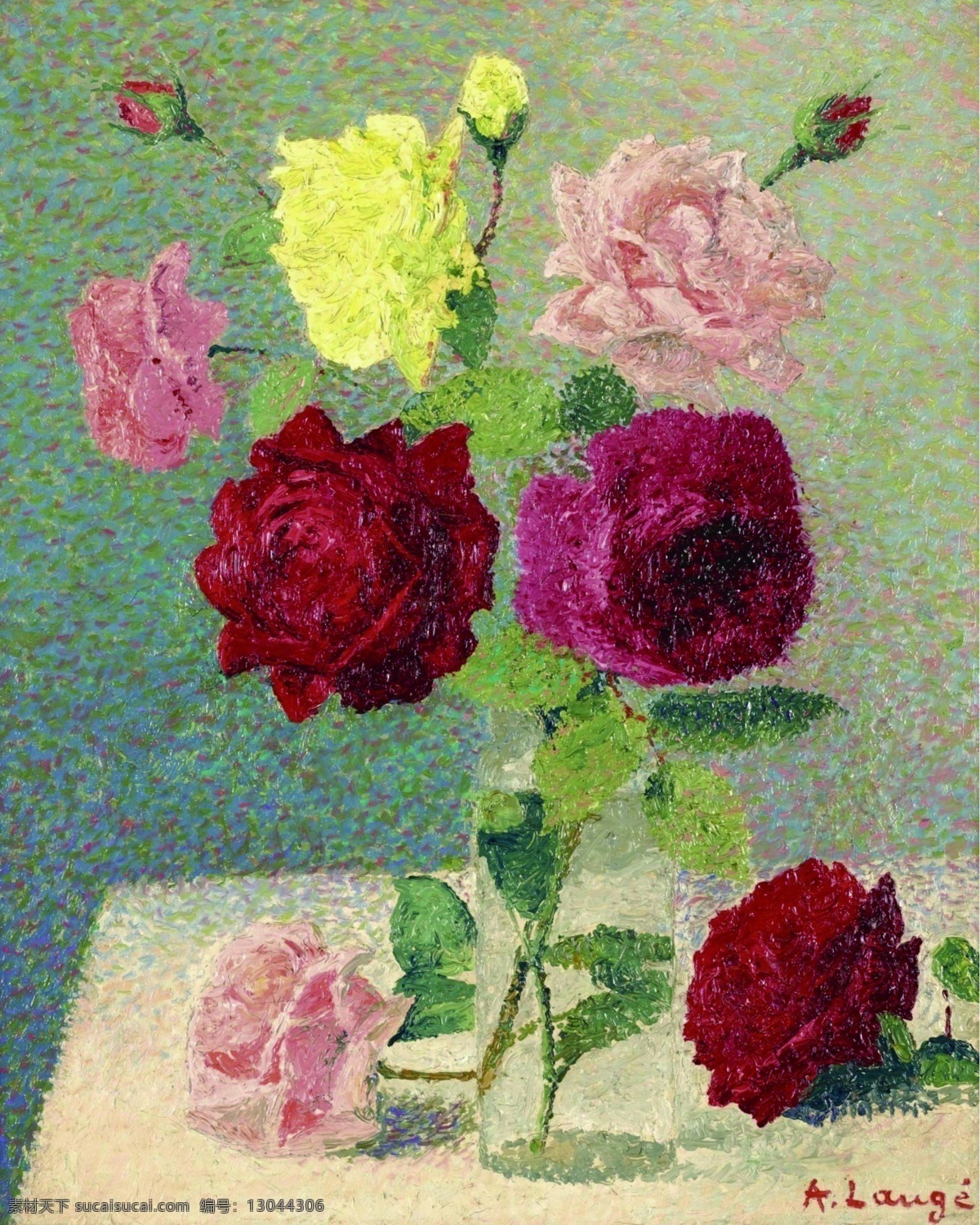 花卉 水果 蔬菜 器皿 静物 印象 画派 写实主义 油画 装饰画 roses of bouquet lauge achille 荷花 玫瑰 百合 鲜花 实物 装饰素材