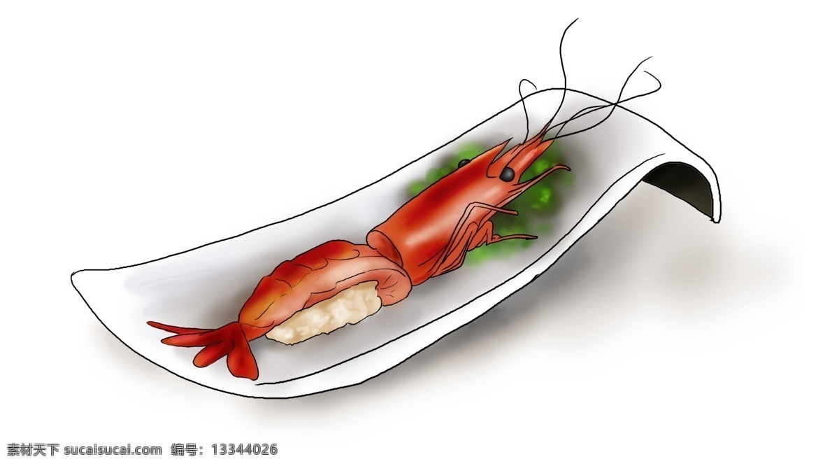 手绘 美食 日本料理 日式 食物 韩式 插画 日本 韩国 料理 美味 海鲜 大虾 虾 插图 淡彩