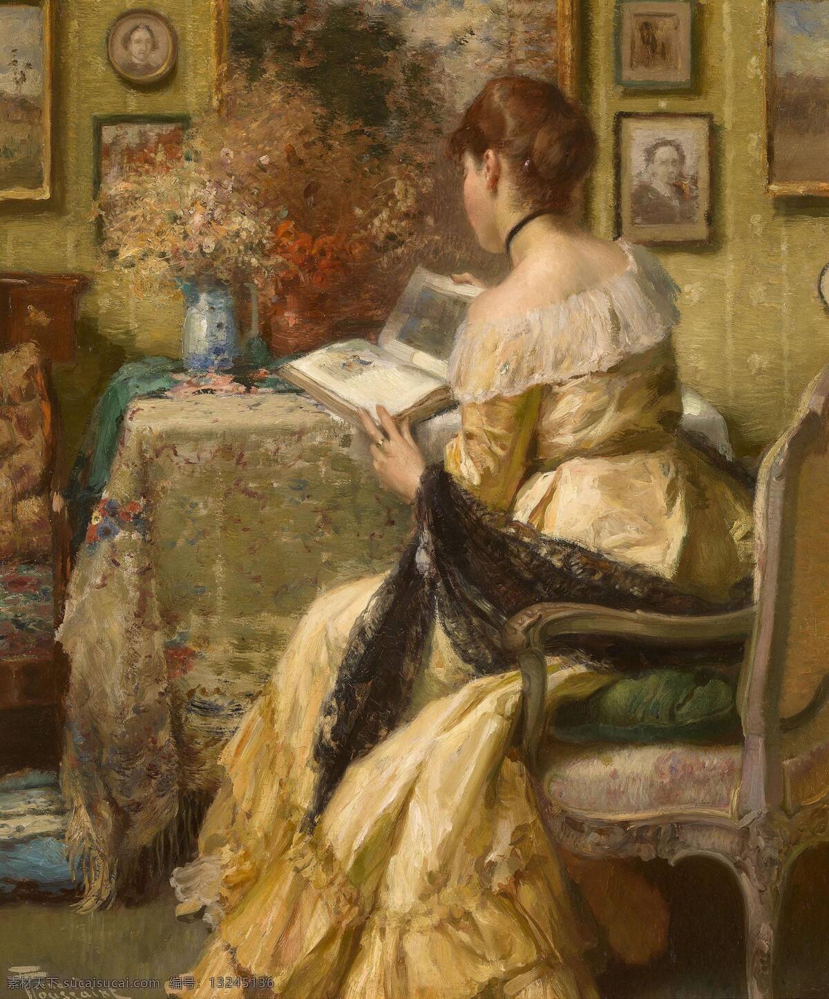 绘画书法 看书 女士 文化艺术 油画 阅读 阅读设计素材 阅读模板下载 贵族之家 背坐 19世纪油画