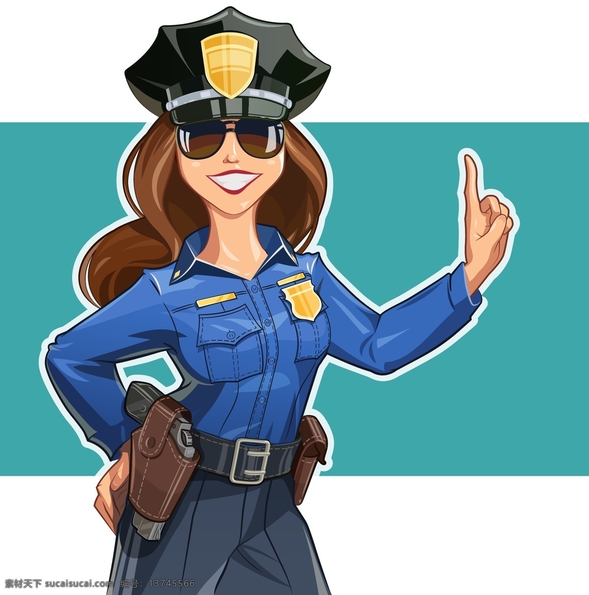 趣味 卡通 女性 警察 插画 帽子 女生 人物 手势 职业