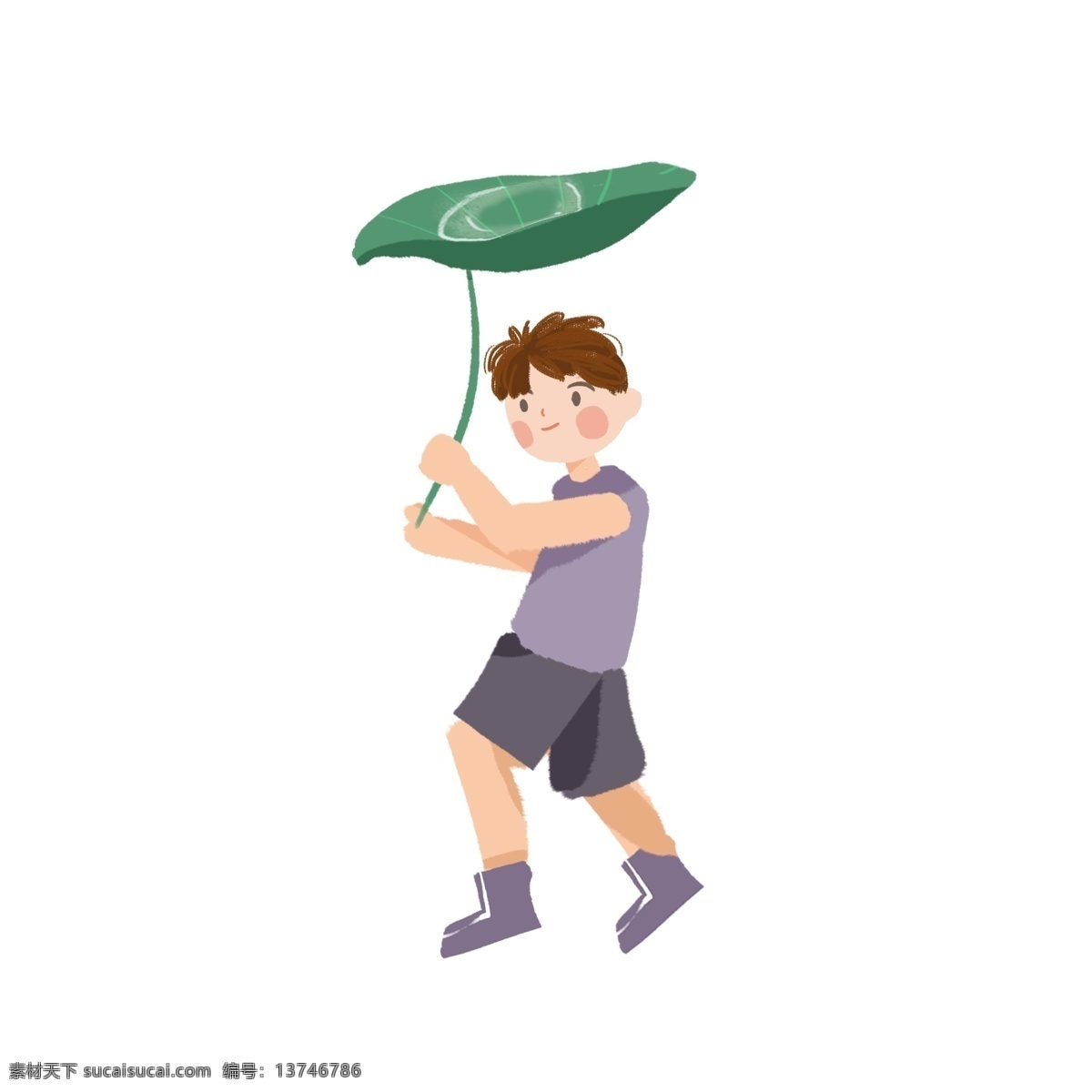 撑 荷叶 伞 男孩 人物 商用 元素 卡通 撑伞 插画