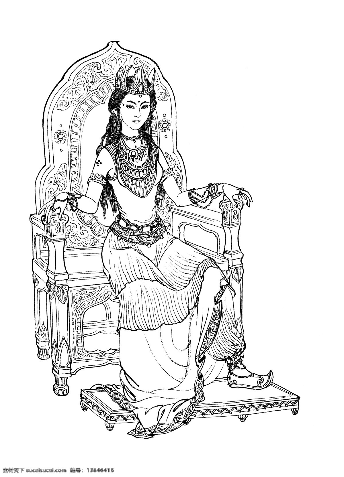 西游记 人物白描 女儿国 国王 白描人物 神话 白描 李 云中 文化艺术 绘画书法