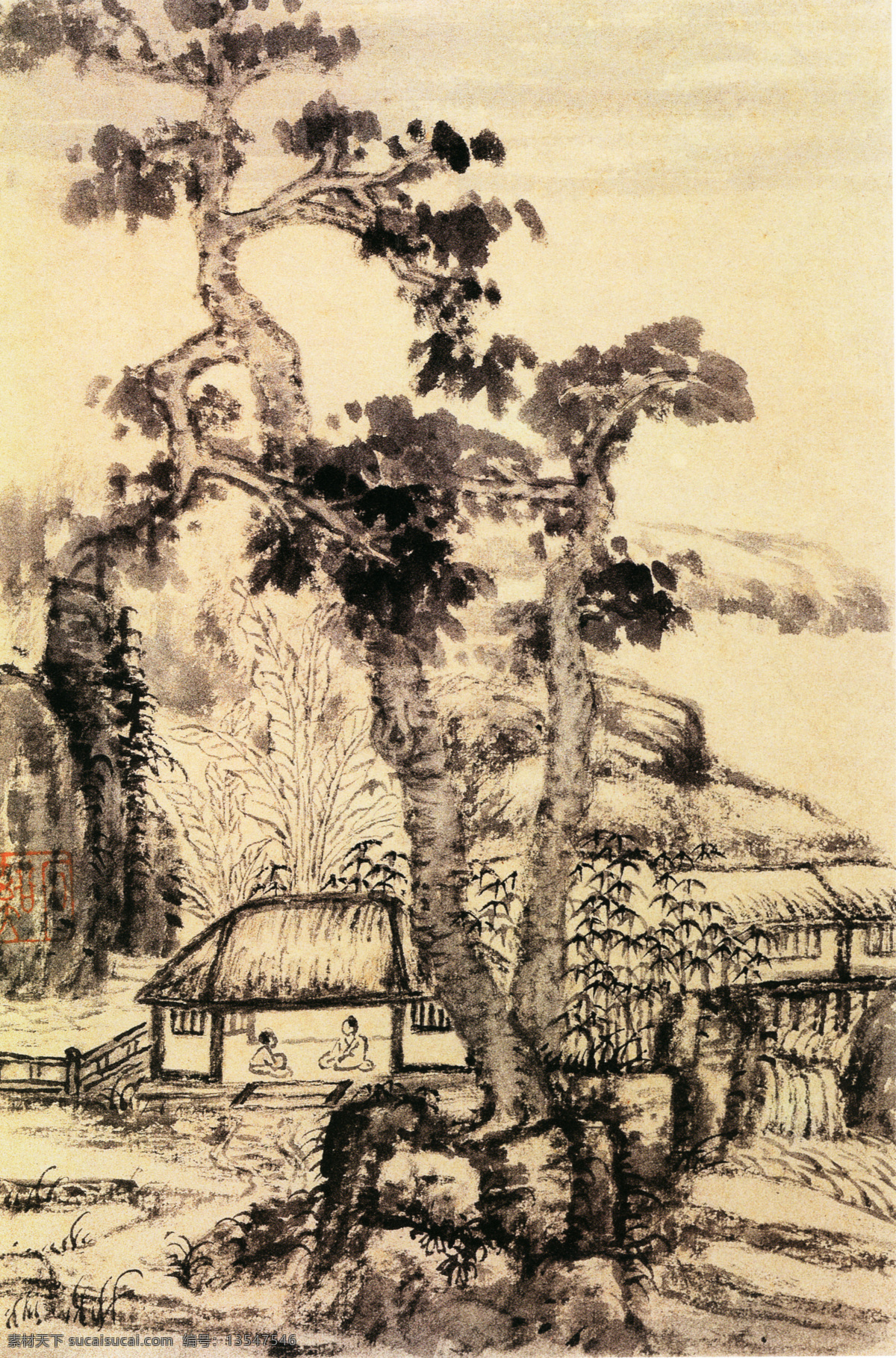 山水 名画 书画名家 髡 残 图 二 古画 山水画 山水名画书画 山水图 书画真迹 水墨 中国水墨画 名家髡残 册页 纸本 设色 文化艺术