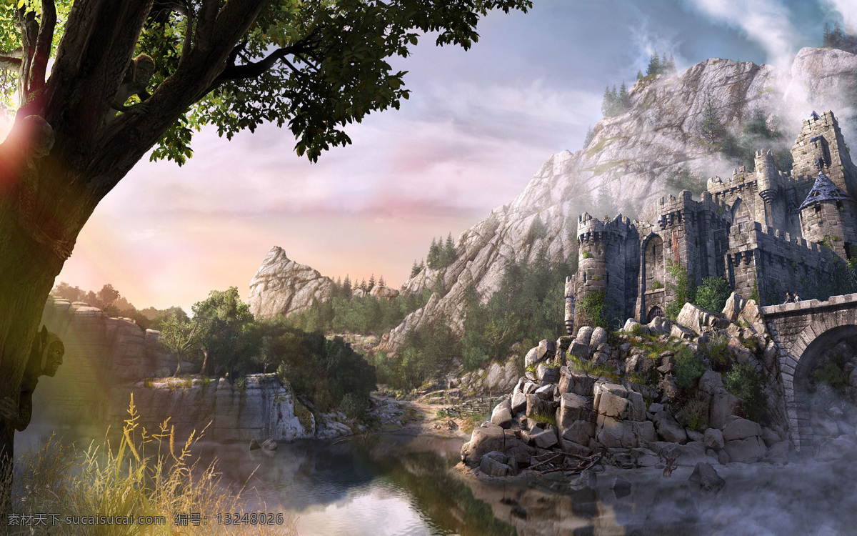 游戏 插画 游戏插画 城堡 欧式风格 欧式城堡 岩石 哥特风格 魔兽场景 游戏场景 魔幻 魔法 复古 视觉艺术 3d设计