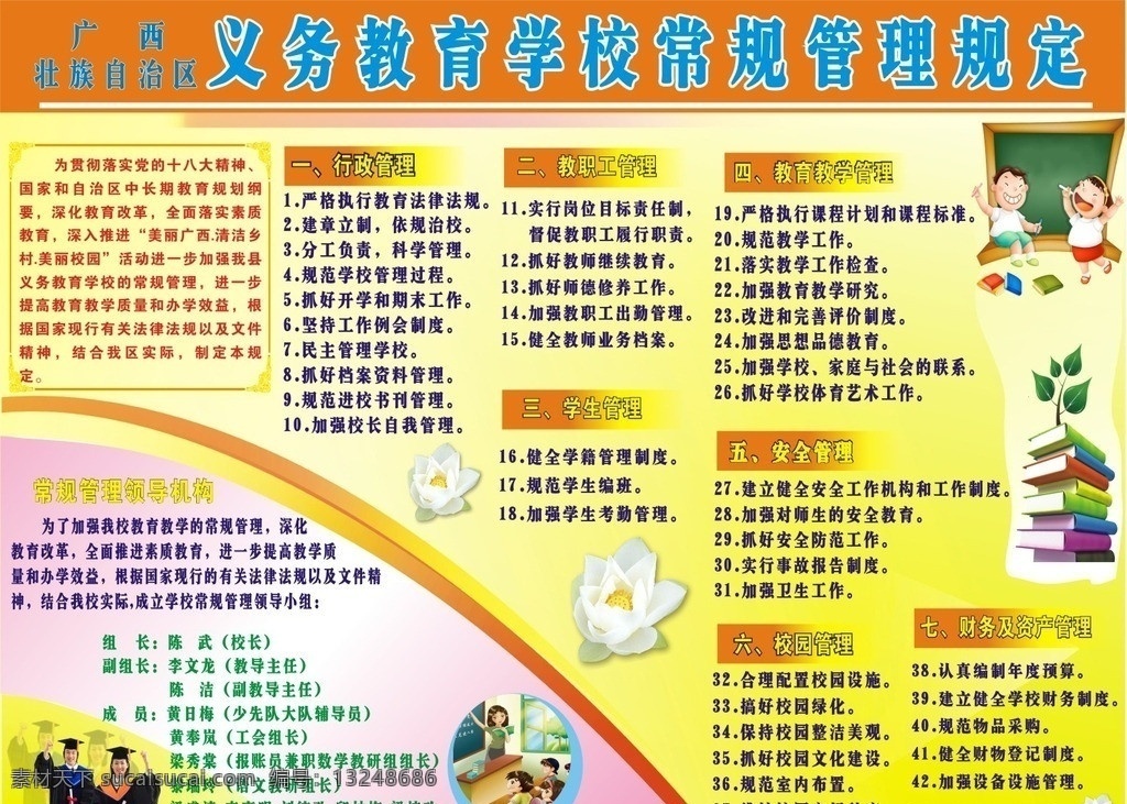 广西 义务 教 常规 管理 2013 义务教育 常规管理规定 学校 常规管理宣传 教育 其他设计 矢量