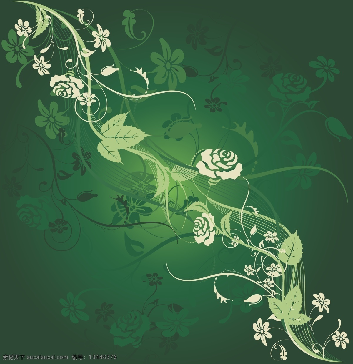 绿色 花朵 矢量图 植物 花 绿色植物 深绿色背景