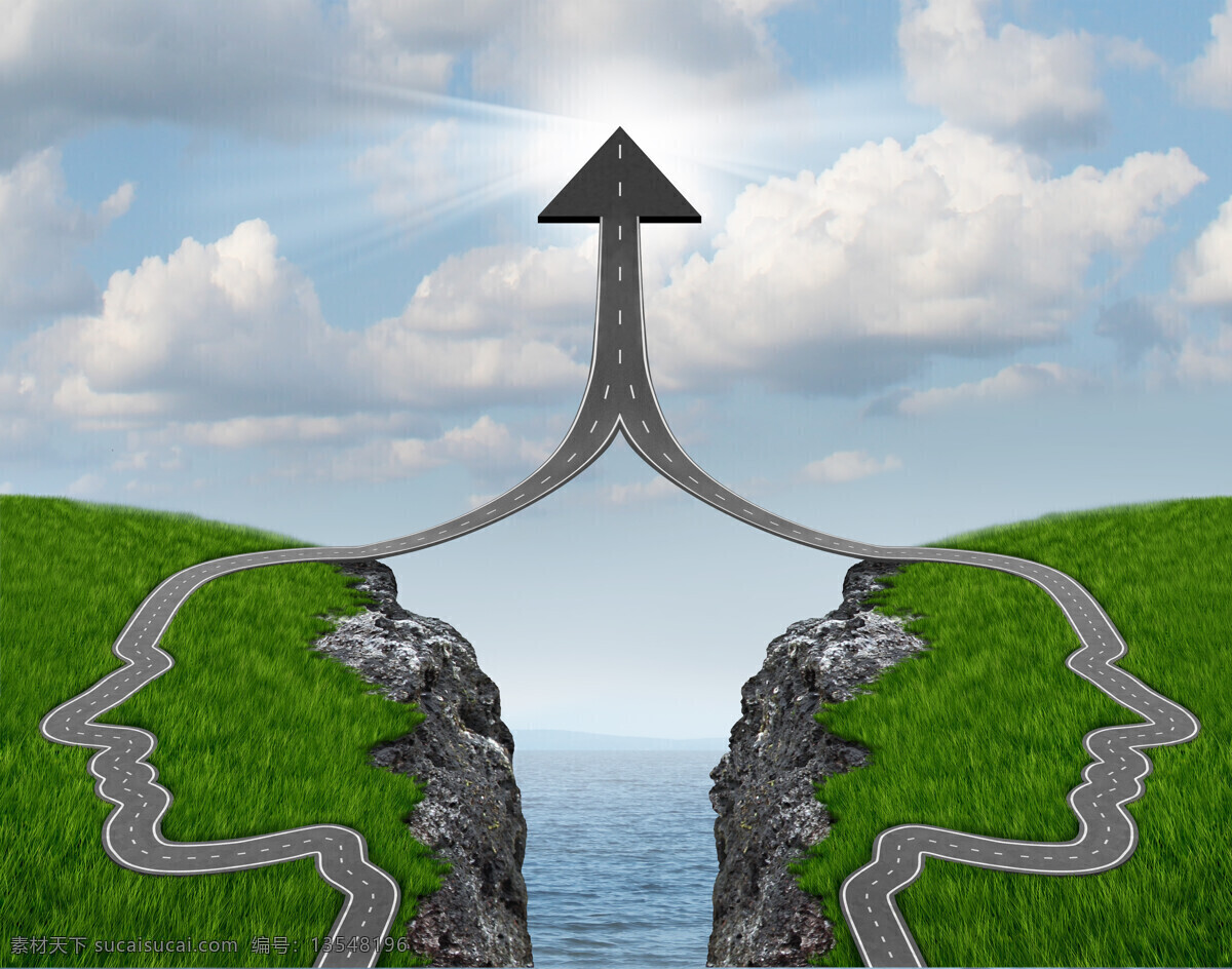 大脑 公路 箭头 人脑 思路 马路 海峡 创意图片 现代商务 商务金融