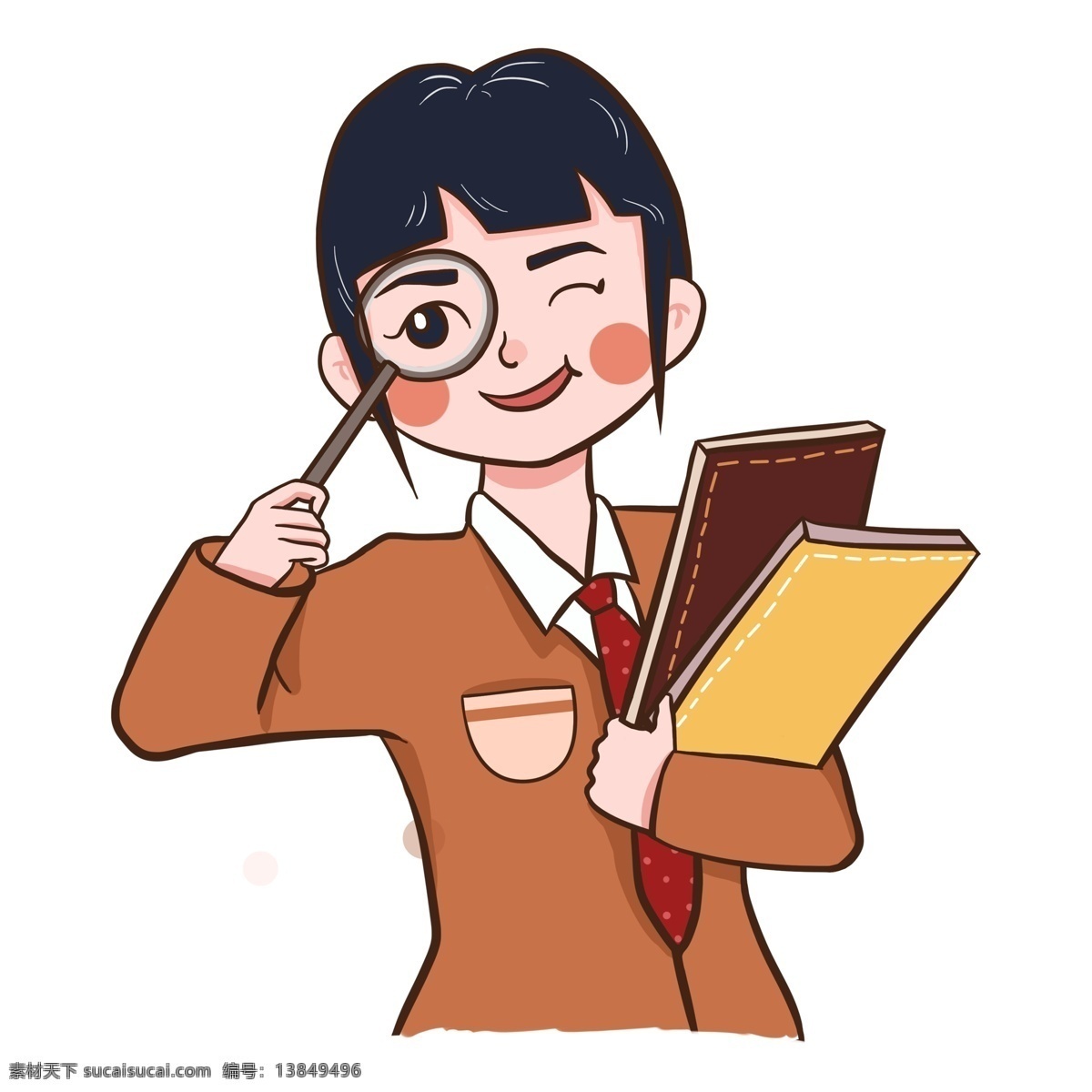 手绘 爱女 教师 老师 学习 小清晰 卡通 插画 女孩 女生 可爱