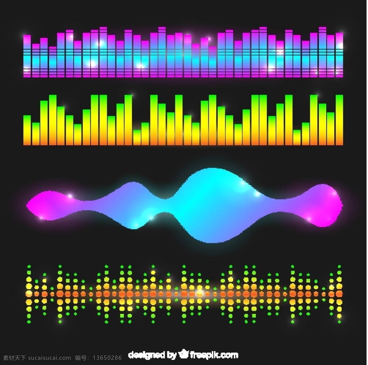 各种 闪亮 彩色 声波 图 闪亮的 声波图