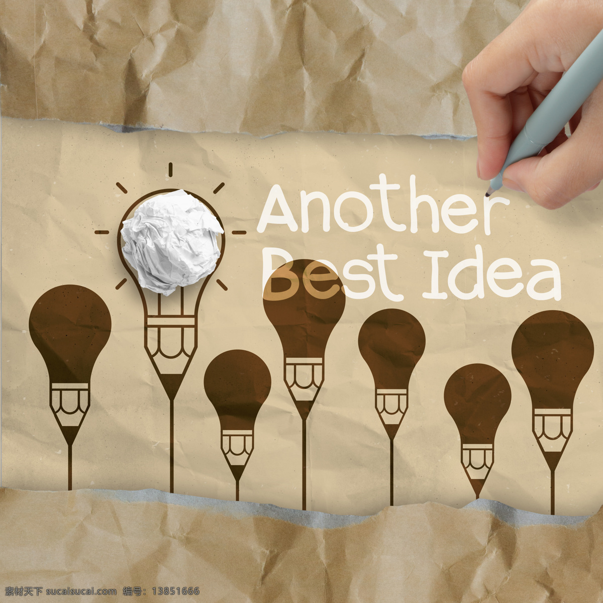 纸 团 电灯泡 废纸 纸团 电灯 手绘电灯 创意想法 创新思维 其他类别 生活百科