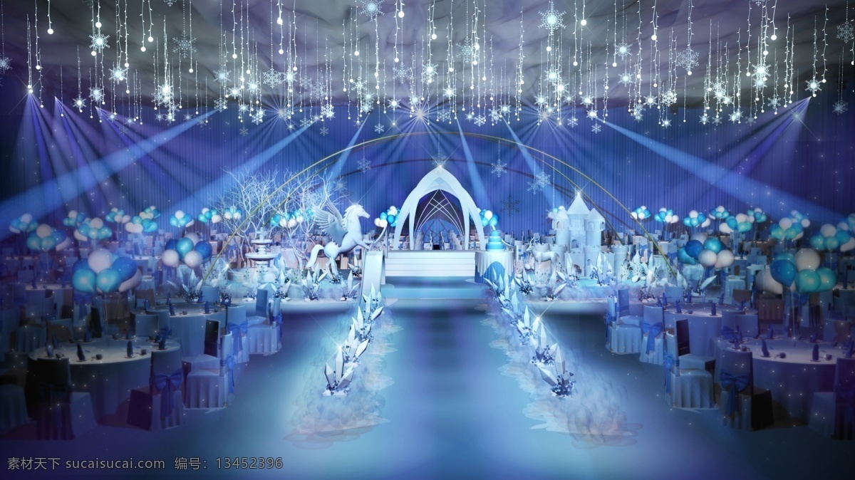 蓝色 冰雪 婚礼 效果图 典礼 结婚 舞台 效果