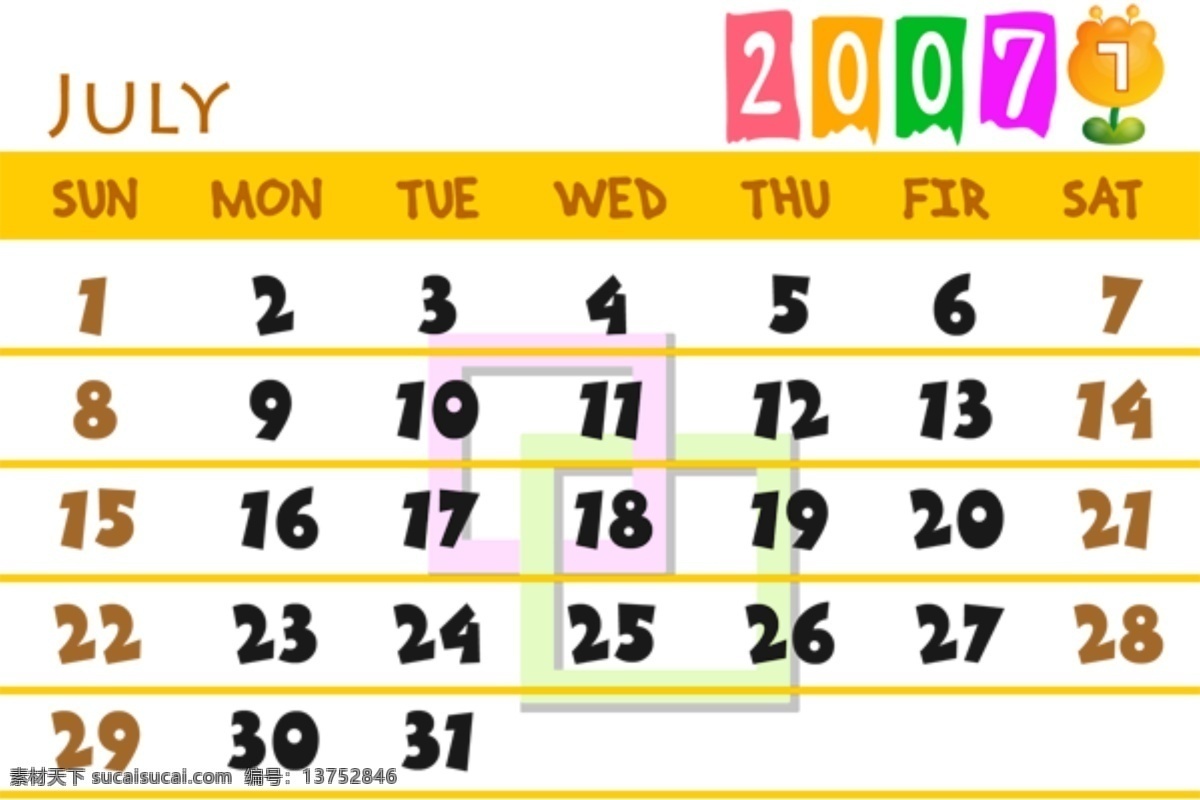 2007 年 月 日历 模板 儿童矢量图 风景cdr 矢量卡通图 矢量情侣图 矢量图免费 其他矢量图