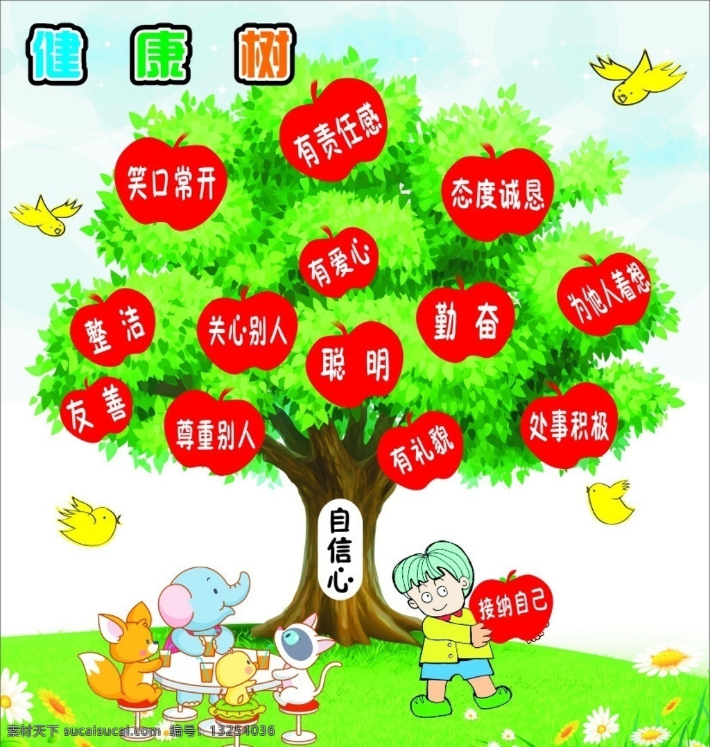 健康树 心态树 苹果树 矢量
