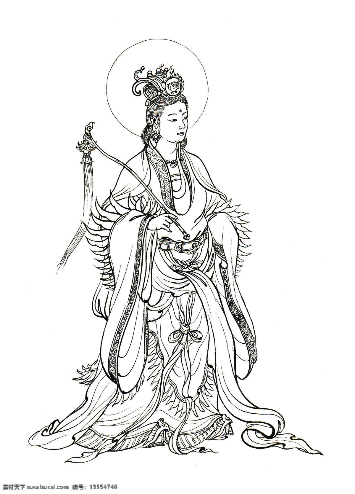 西游记 人物白描 毗蓝菩萨 老母鸡 佛教 神话人物 白描 李 云中 文化艺术 绘画书法
