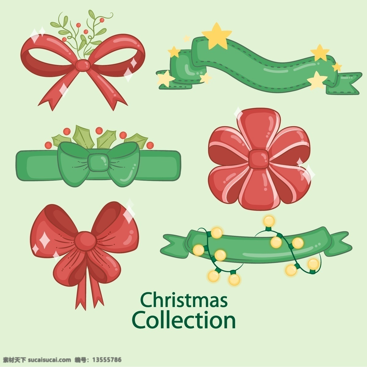 绿色 红色 圣诞 元素 丝带 圣诞节 矢量素材 蝴蝶结 装饰素材 ai素材