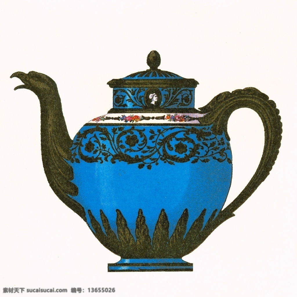 蓝色 花纹 水壶 茶壶 装饰画 古典 中国风